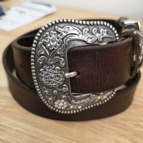 Cowgirl buckle Statement Belt WESTERN Size Large cowboy RODEO Brown leather main image 8